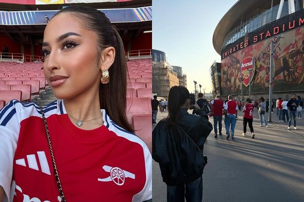 7 Gambar Menarik Jennifer Coppen Saksikan Pertandingan Arsenal di Inggris