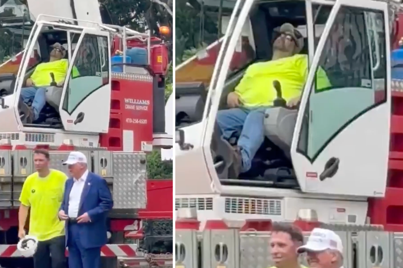 Trump Red-Faced as Crane Driver Naps During White House Flag Ceremony