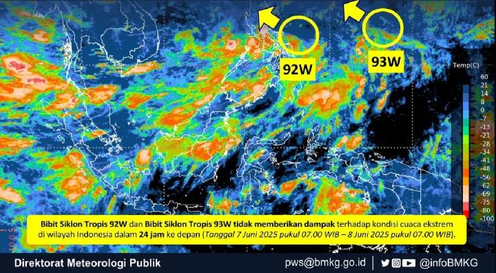 Prakiraan BMKG: Bibit Siklon 92W dan 93W Bawa Hujan Lebat ke Berbagai Daerah