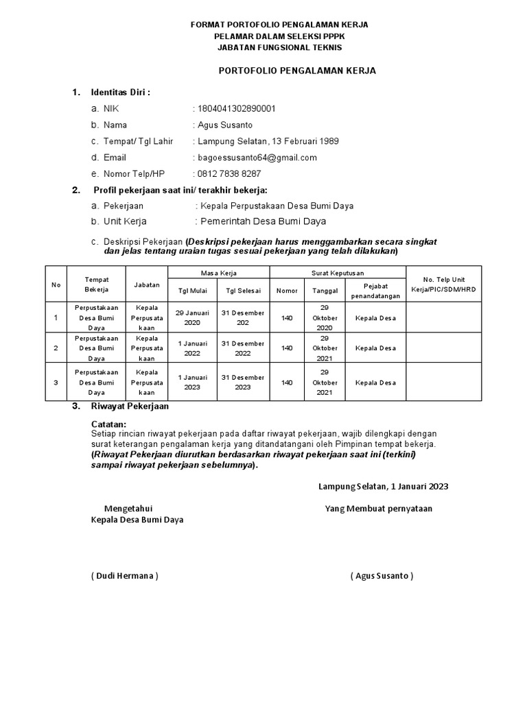Format Surat Pengalaman Kerja PPPK Kesehatan Kejaksaan RI 2025