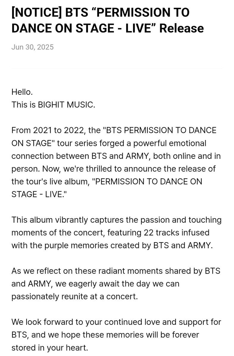 BTS Siap Rilis Album Live PERMISSION TO DANCE ON STAGE, Cek Info Selengkapnya!