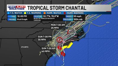 Tropical Storm Chantal to Hit Carolinas Sunday Morning