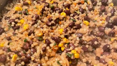 Crispy Cauliflower Fried Rice with Black Beans and Veggies
