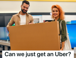 Couple Struggles to Fit TV Box in Car, Calls Uber XL Couple Struggles to Fit TV Box in Car, Calls Uber XL