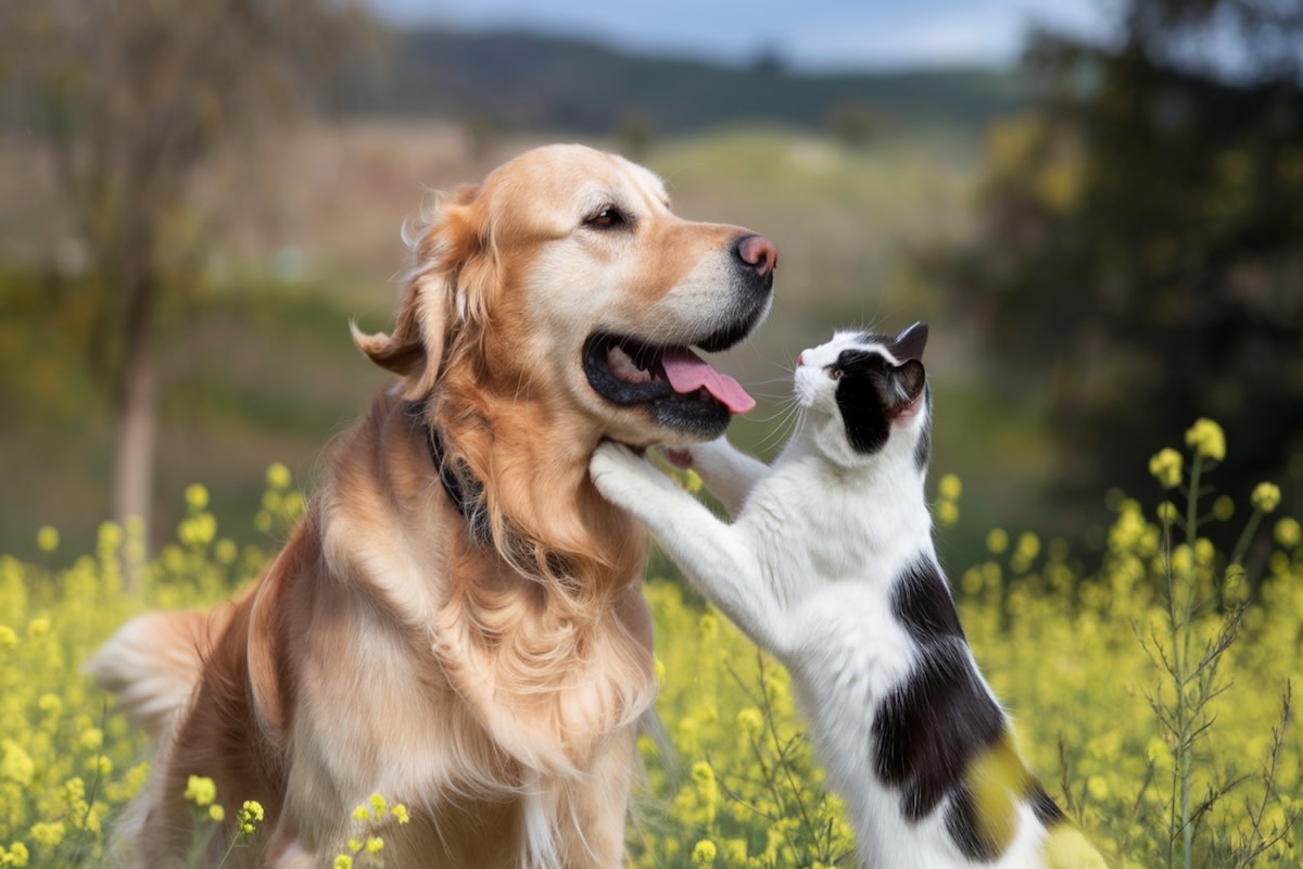 Polka-Dot Cat Pitches In for Dog Brother’s Belly Rub in Dream Teamwork