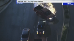 Southern California crash ends with driver losing control after tire blowout in pickup truck