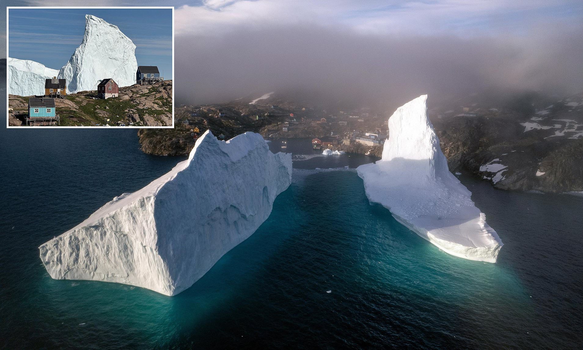 Stunning images reveal massive ice blocks drifting toward Greenland homes