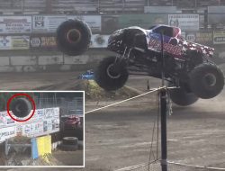 Wild Video: 800-Pound Wheel Detaches From Monster Truck, Smashes Car in Parking Lot