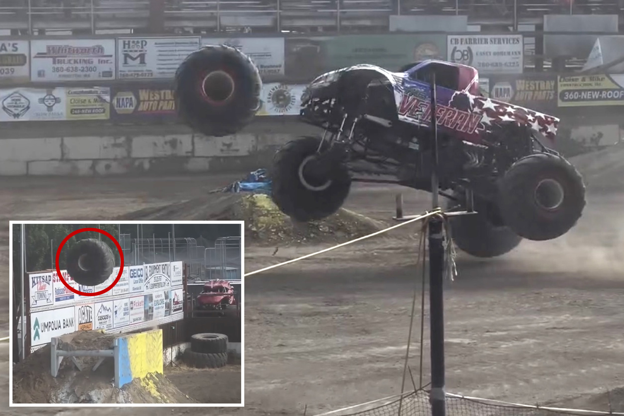 Wild Video: 800-Pound Wheel Detaches From Monster Truck, Smashes Car in Parking Lot