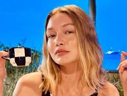 Gigi Hadid’s Black-and-White Polka-Dot Dress Matches Her Teacup Gigi Hadid’s Black-and-White Polka-Dot Dress Matches Her Teacup