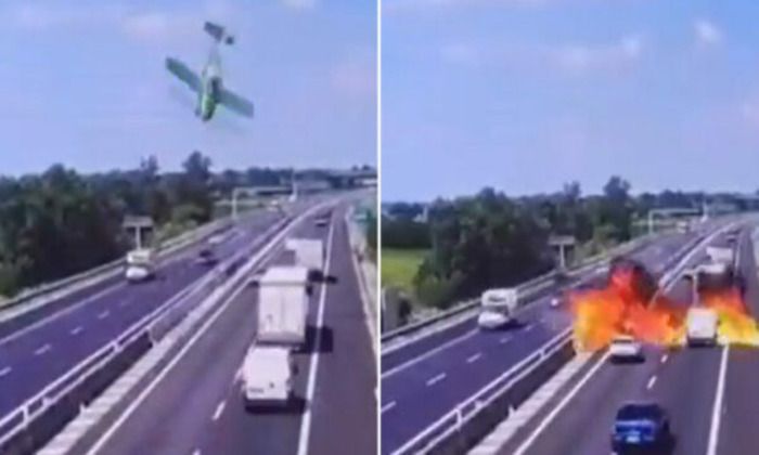 Mengerikan, Detik-detik Pesawat Jatuh di Jalan Tol Italia Terekam Kamera, Dua Orang Tewas