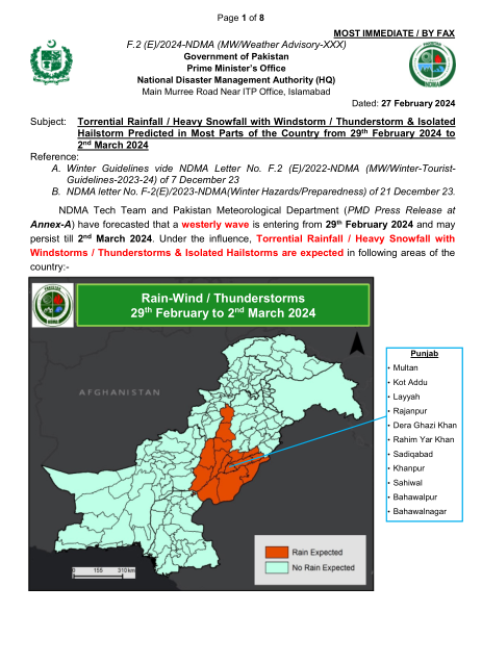 NDMA Warns of Nationwide Floods as Severe Weather Looms